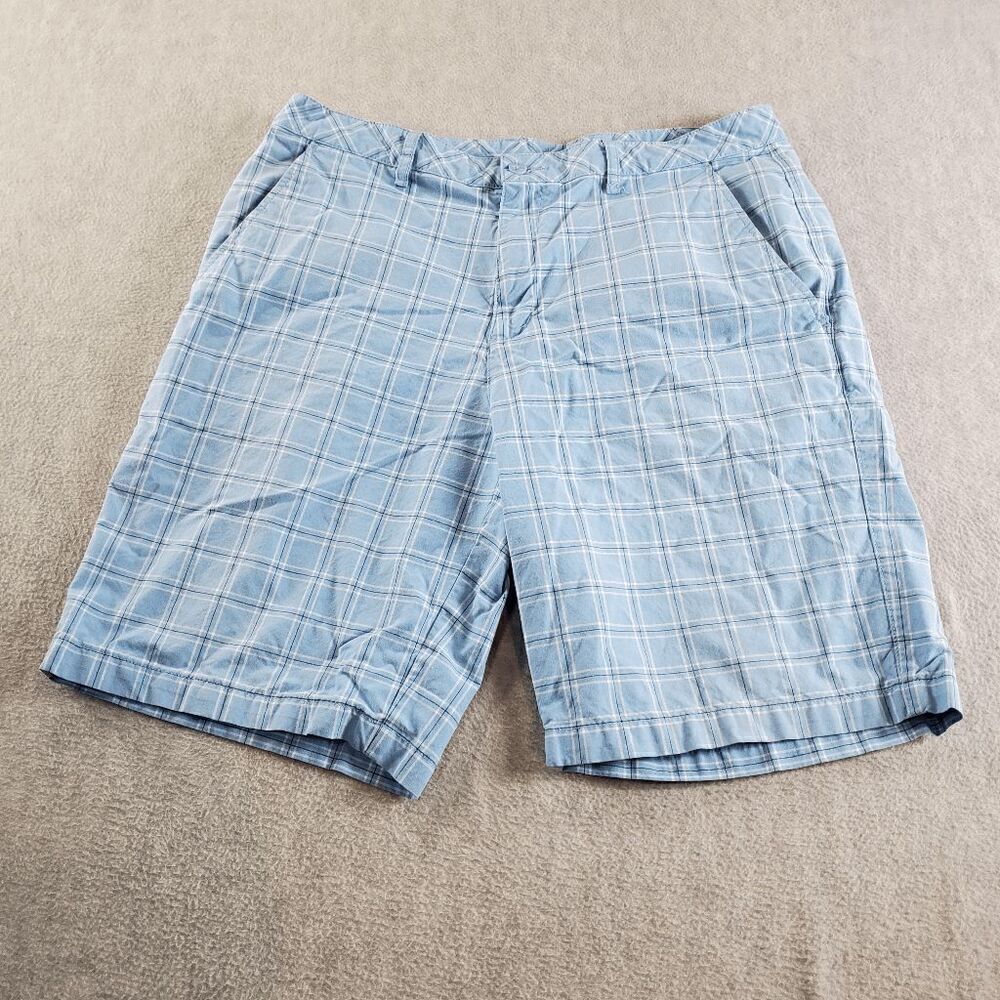 Ashworth Shorts Mens 35W Blue Plaid Chino Golf Performance Regular Fit Outdoor